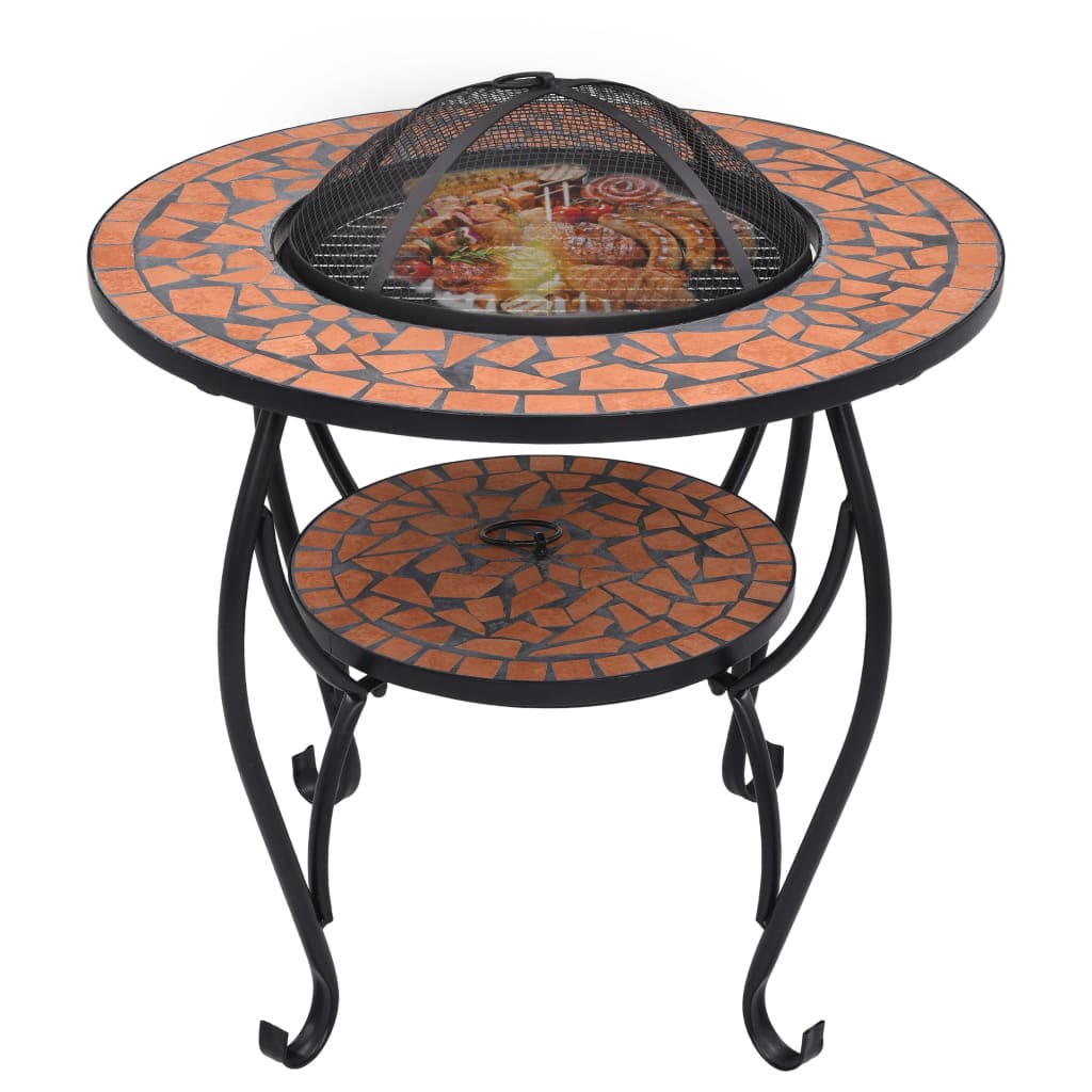 vidaXL Mozaikový prenosný stôl s ohniskom terakotový 68 cm keramický