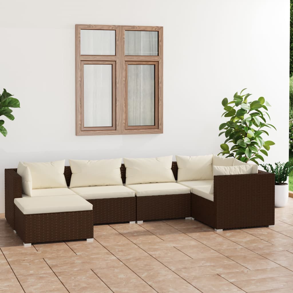 vidaXL 6-dielna záhradná sedacia súprava s vankúšmi polyratan hnedá