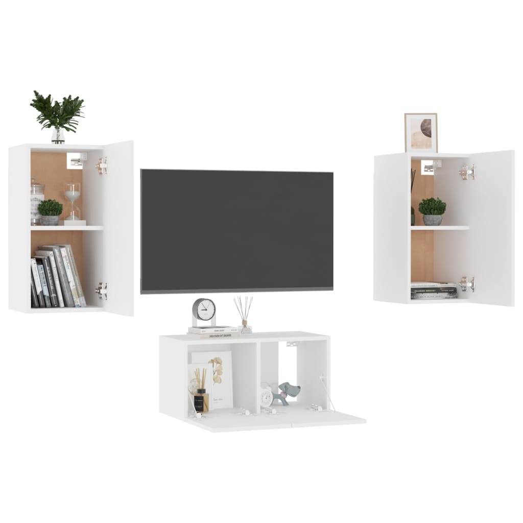 vidaXL 3-dielna súprava TV skriniek biela drevotrieska