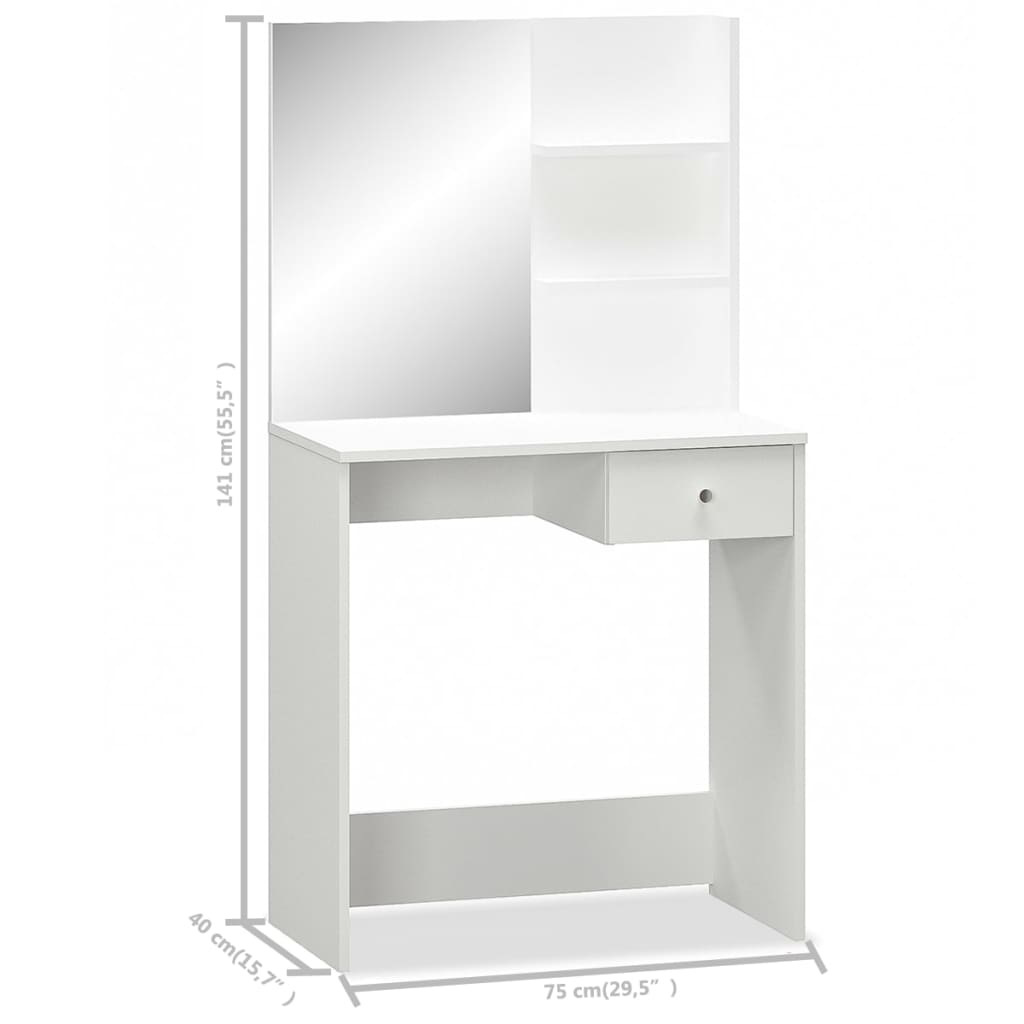 vidaXL Toaletný stolík, drevotrieska, 75x40x141 cm, biely