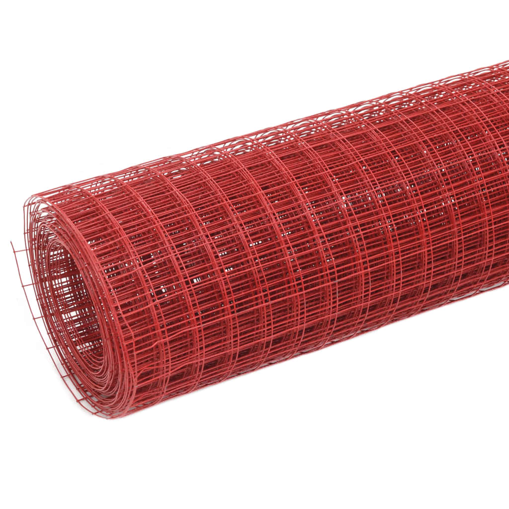 vidaXL Drôtené pletivo, oceľ potiahnutá PVC 25x0,5 m, červené