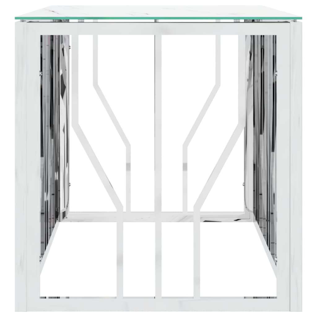vidaXL Konferenčný stolík strieborný 110x45x45 cm nehrdz. oceľ a sklo