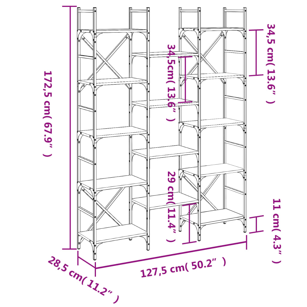 vidaXL Knižnica dub sonoma 127,5x28,5x172,5 cm kompozitné drevo