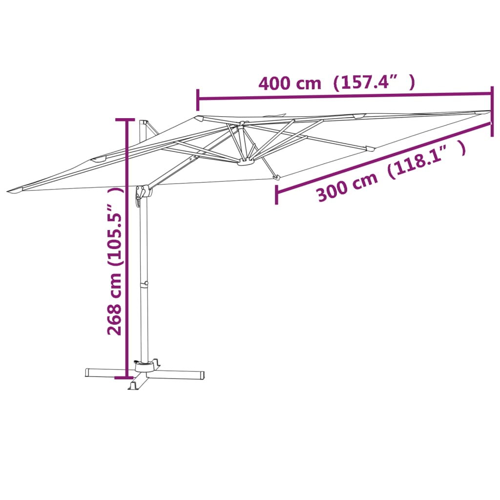 vidaXL Závesný slnečník s hliníkovou tyčou tehlový 400x300 cm