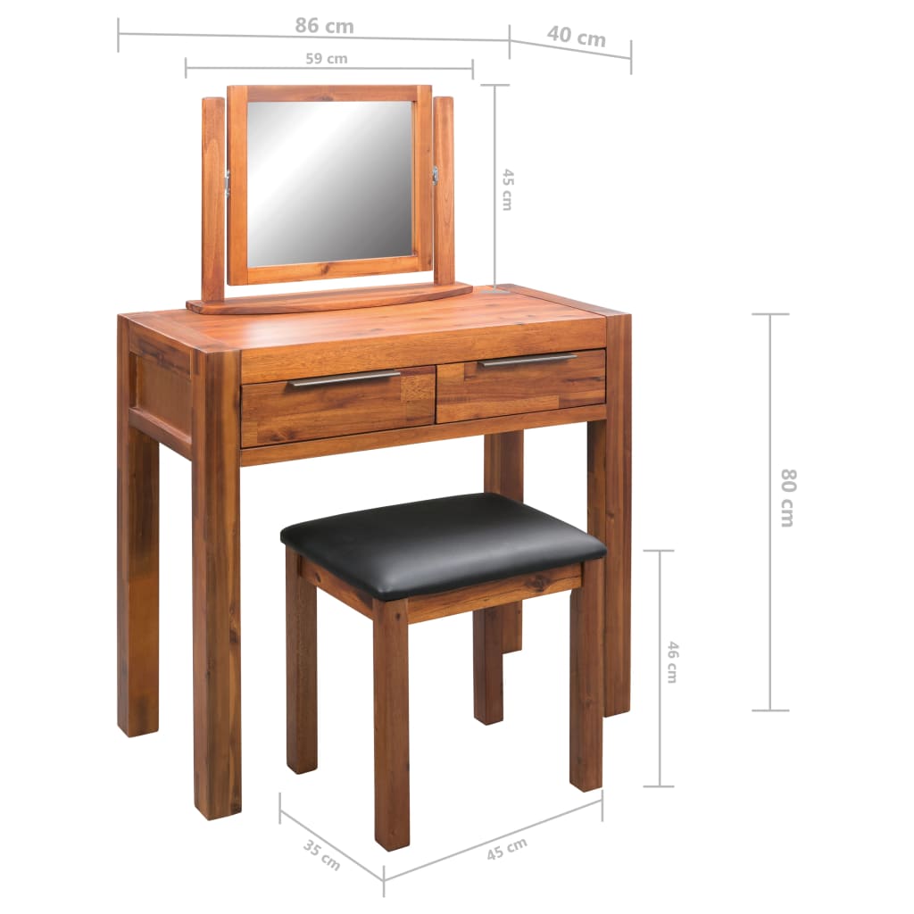 vidaXL Toaletný stolík so stoličkou a zrkadlom, akáciový masív