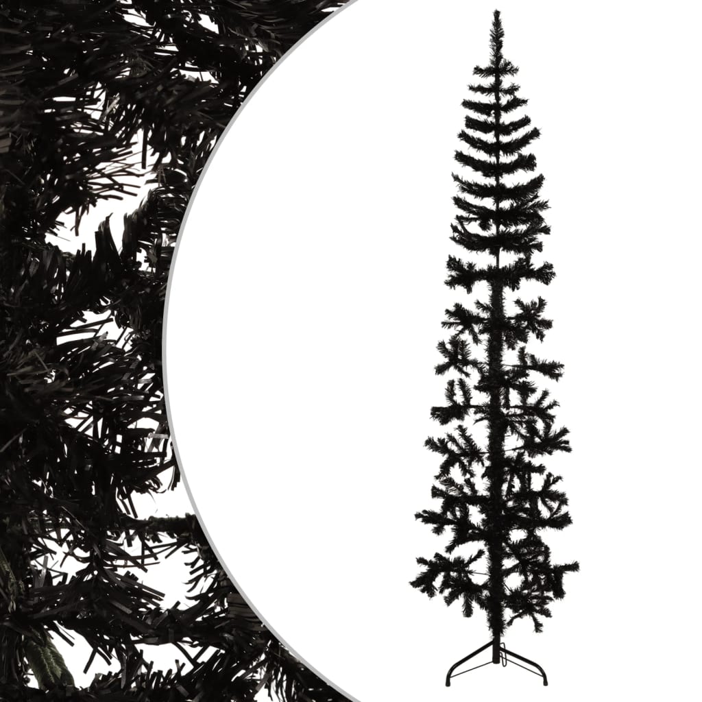 vidaXL Umelý vianočný polovičný stromček s podstavcom čierny 180 cm