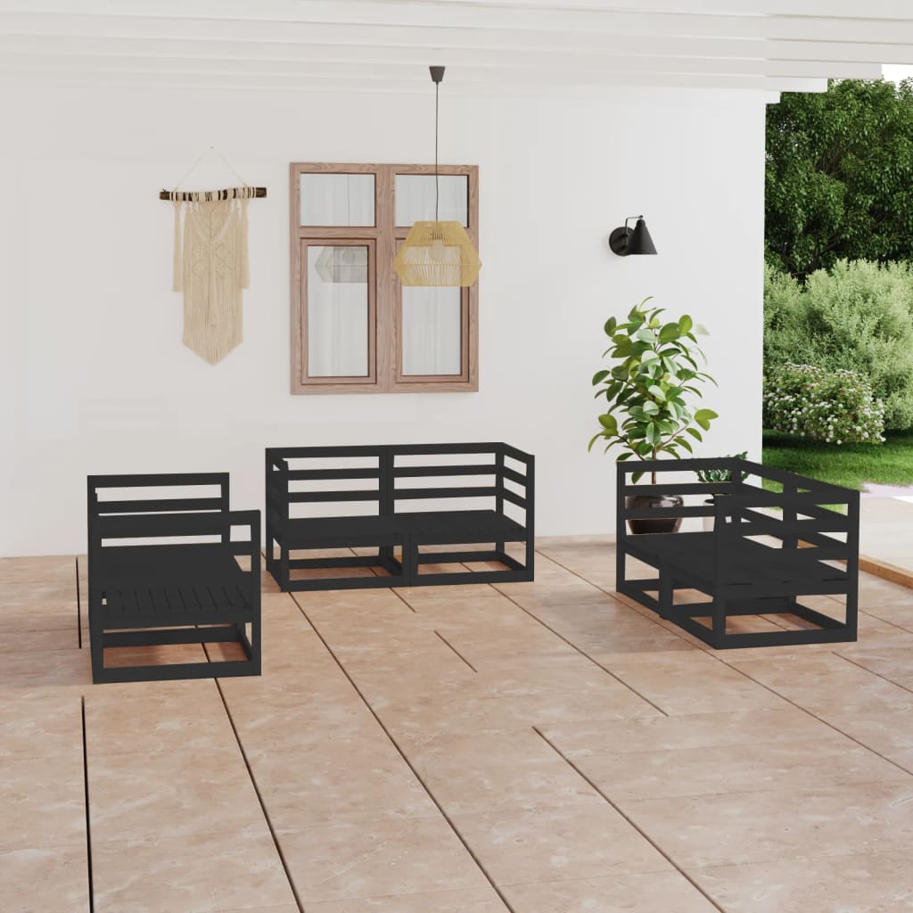 vidaXL 6-dielny záhradný sedací set čierny masívne borovicové drevo