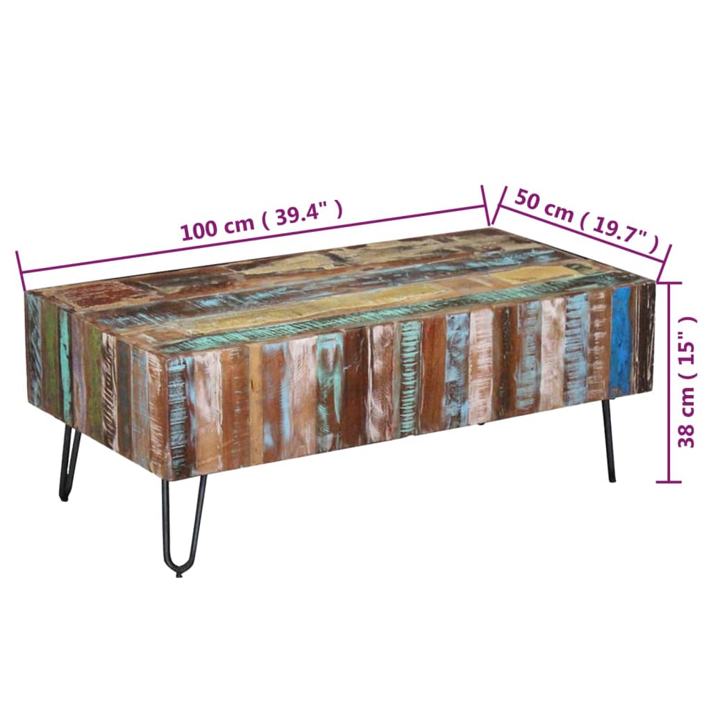 vidaXL Konferenčný stolík, recyklovaný masív 100x50x38 cm