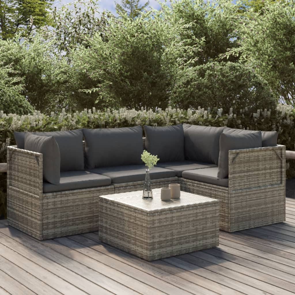 vidaXL 5-dielna záhradná sedacia súprava s podložkami sivá polyratan