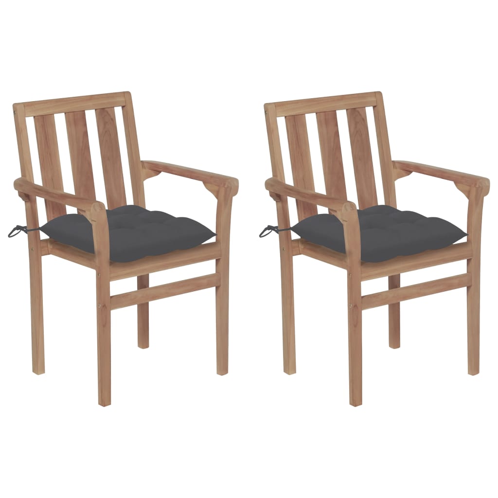 vidaXL Záhradné stoličky 2 ks antracitové podložky teakový masív