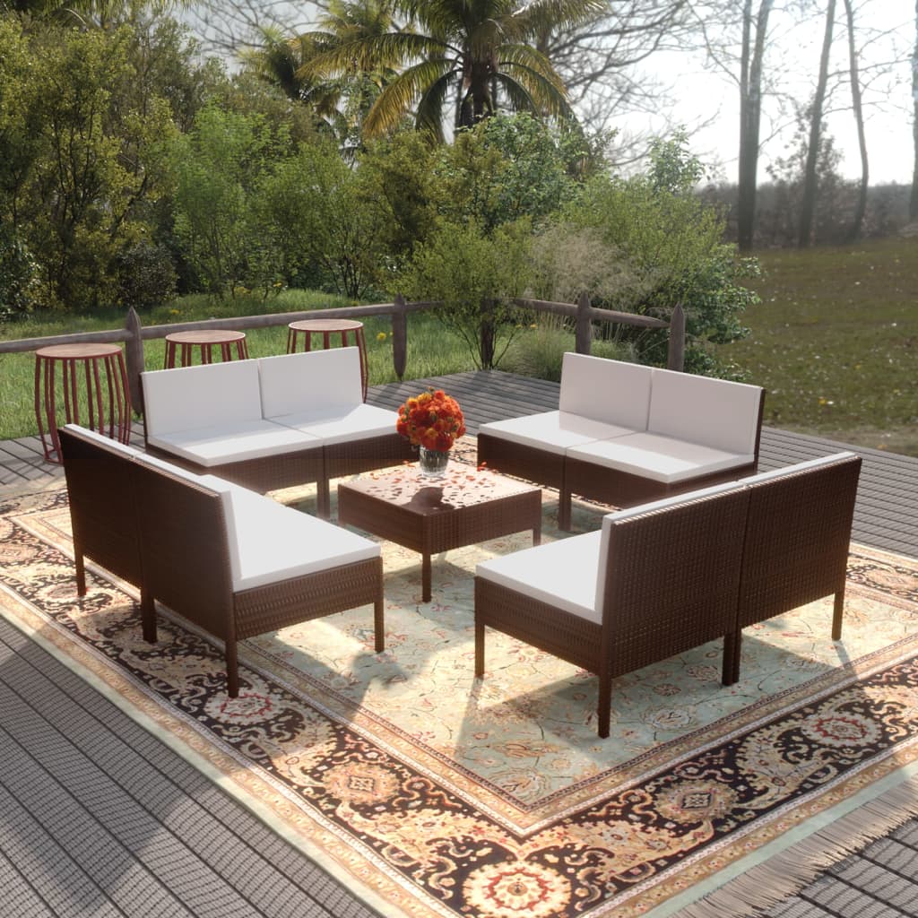 vidaXL 9-dielna záhradná sedacia súprava s podložkami polyratan hnedá