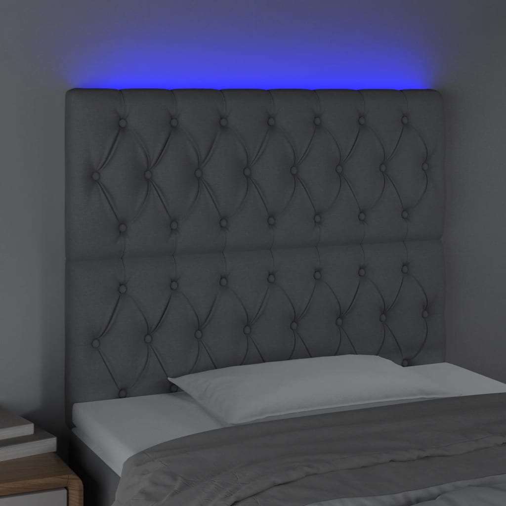 vidaXL Čelo postele s LED bledosivé 90x7x118/128 cm látka