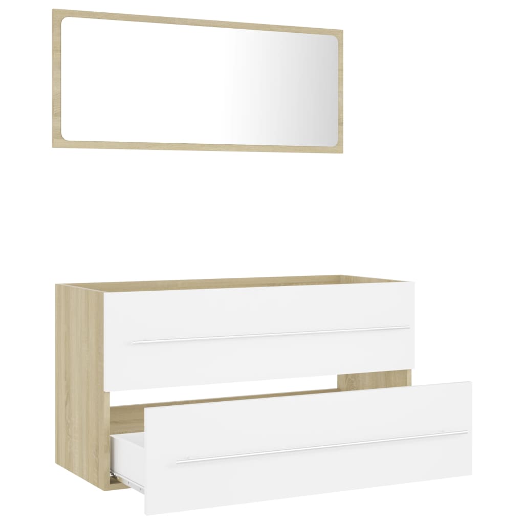 vidaXL 2-dielny set kúpeľňového nábytku biela a dubová drevotrieska