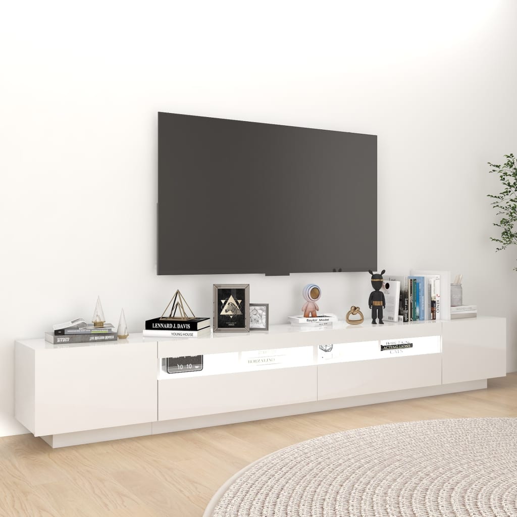 vidaXL TV skrinka s LED svetlami lesklá biela 260x35x40 cm