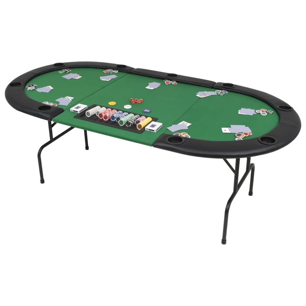vidaXL Pokrový stôl pre 9 hráčov, 3-dielny, sklápací, oválny, zelený