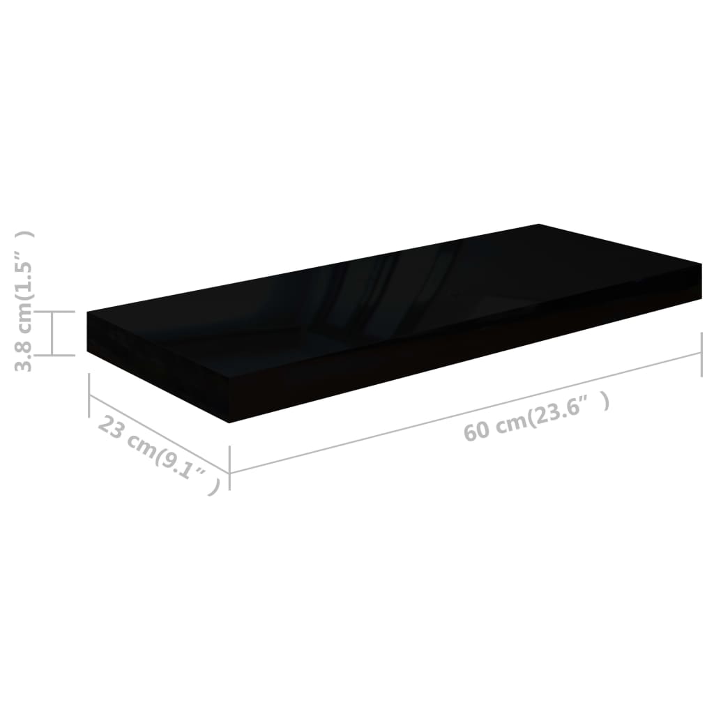 vidaXL Plávajúca nástenná polica, lesklá čierna 60x23,5x3,8 cm, MDF