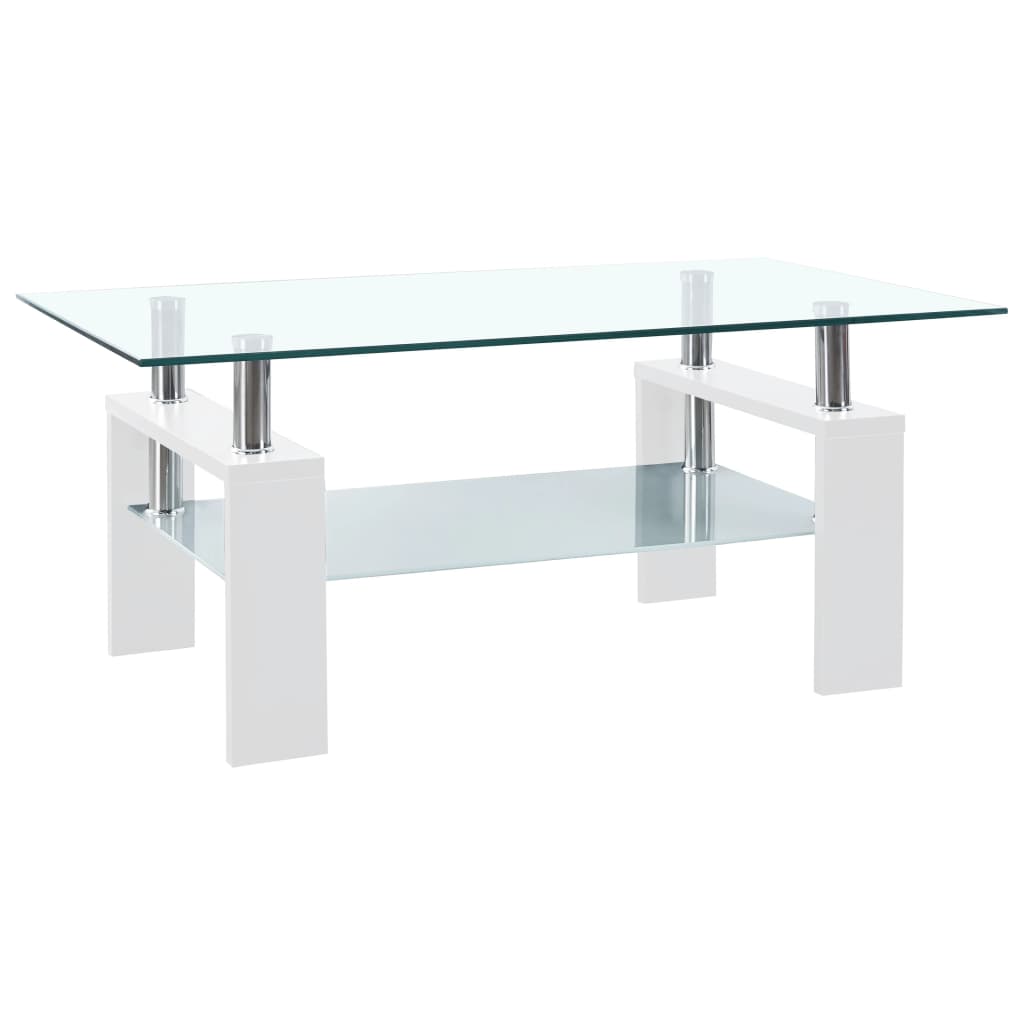 vidaXL Konferenčný stolík biely a priehľadný 95x55x40 cm tvrdené sklo