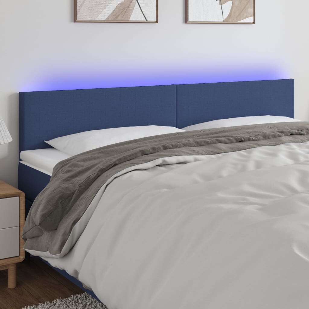 vidaXL Čelo postele s LED modré 200x5x78/88 cm látka