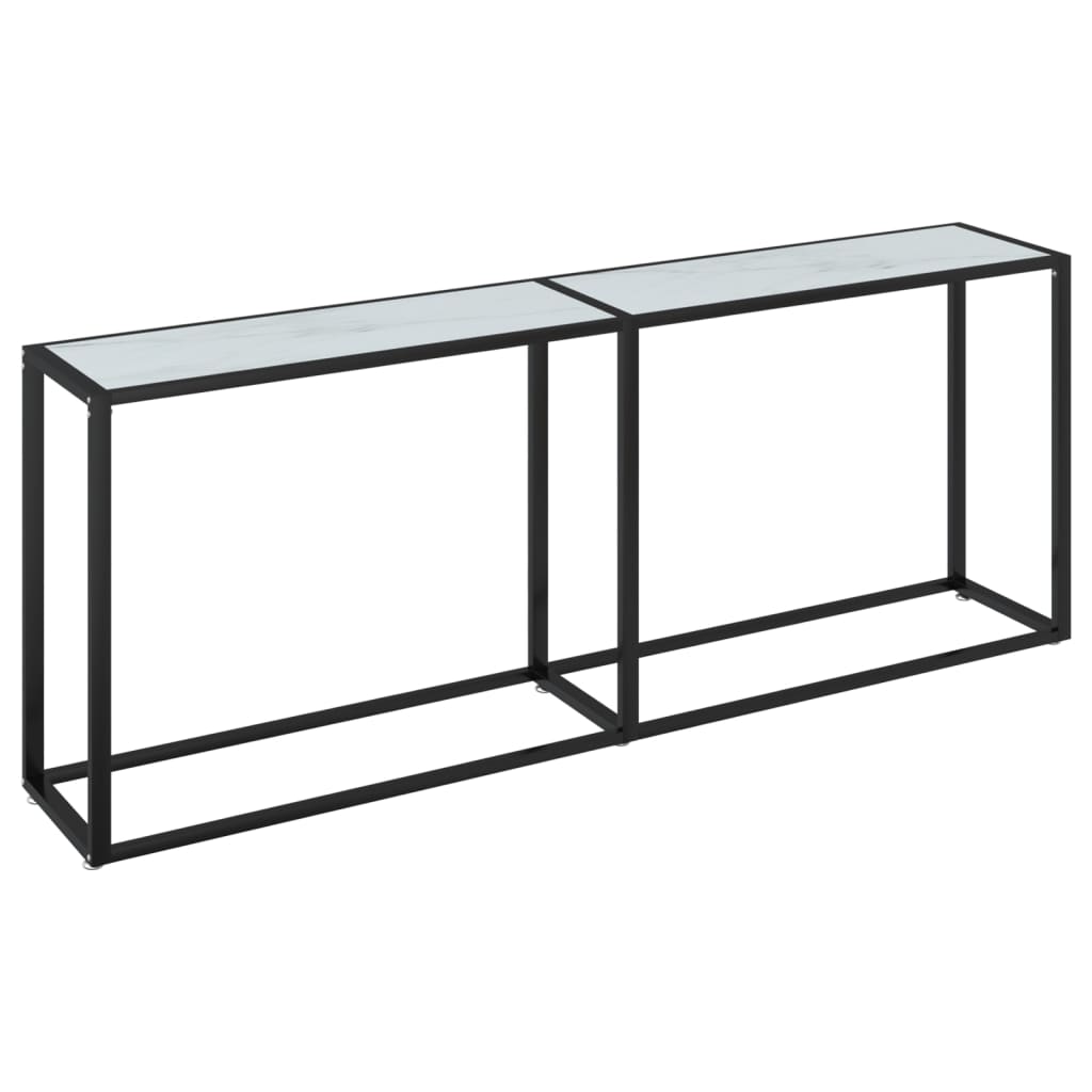 vidaXL Konzolový stolík biely mramor 200x35x75,5 cm tvrdené sklo