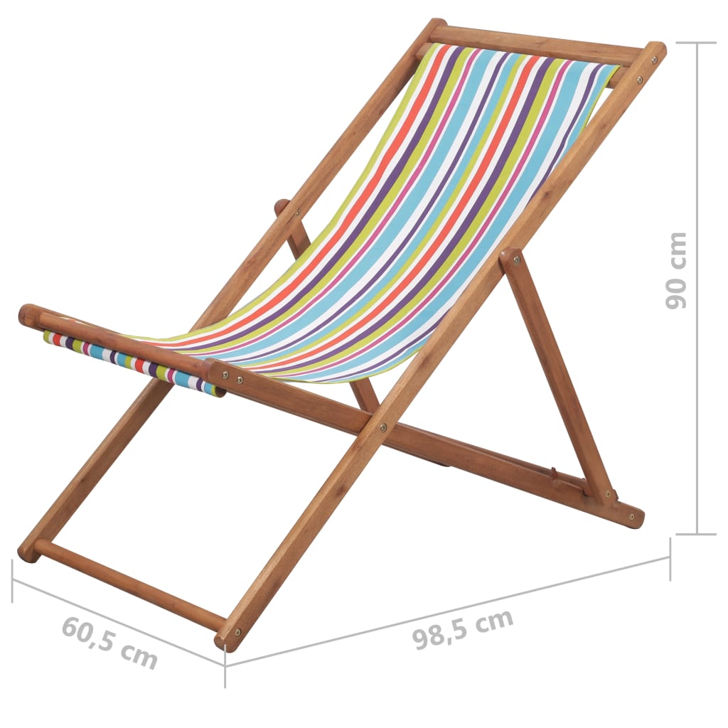 vidaXL Skladacie plážové kreslo, látka a drevený rám, viacfarebné