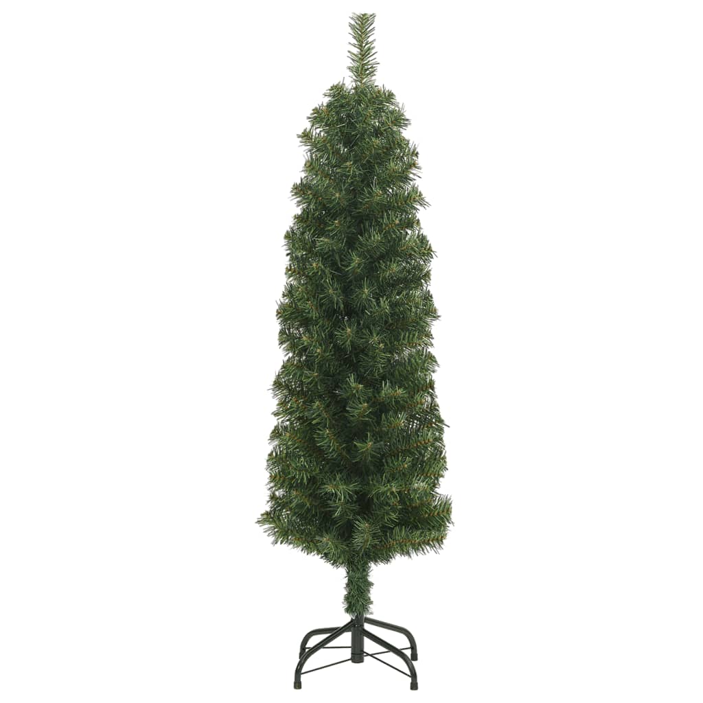 vidaXL Úzky umelý vianočný stromček s podstavcom, zelený 150 cm, PVC