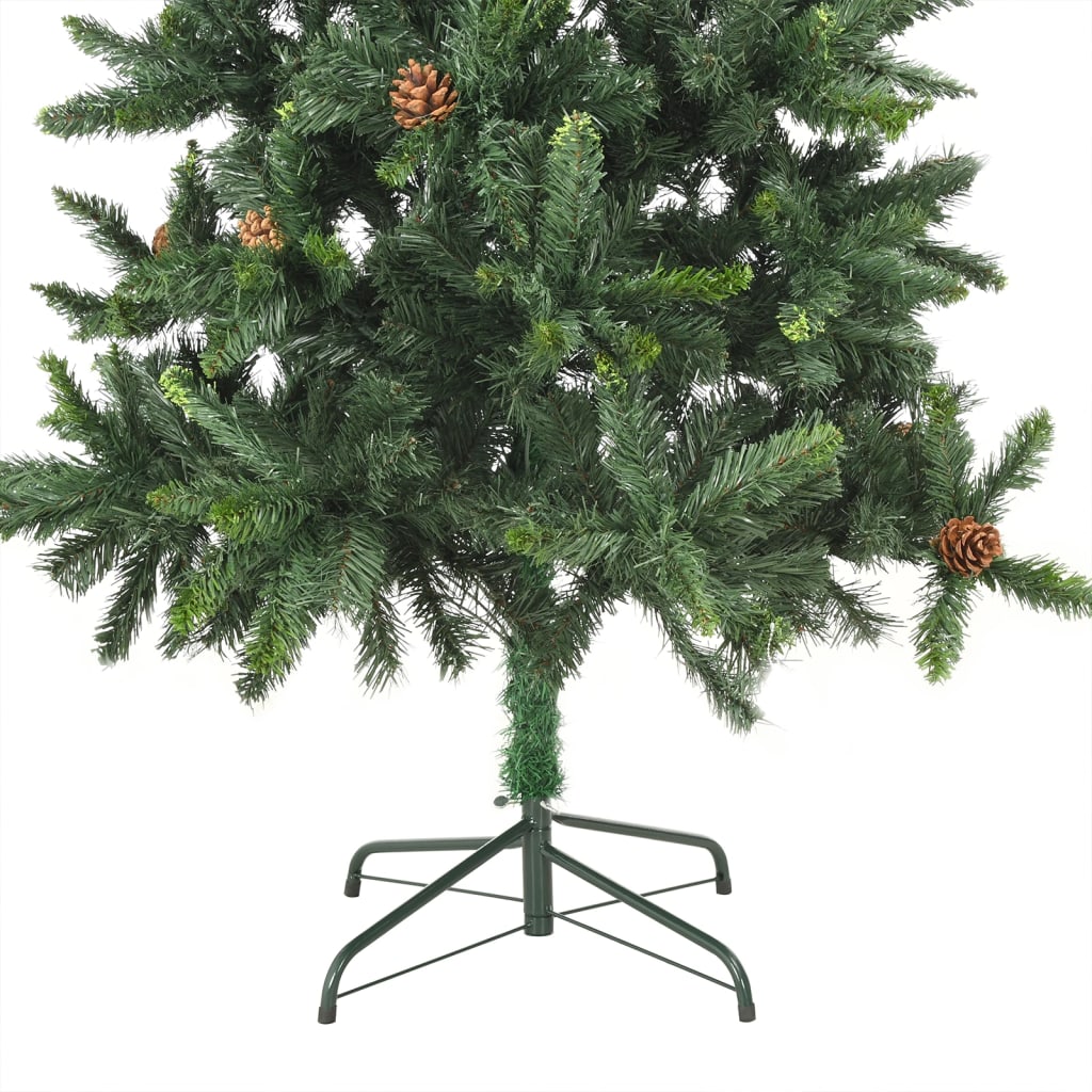 vidaXL Osvetlený umelý vianočný stromček s guľami, zelený 210 cm