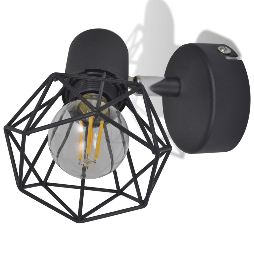 2 čierne svietidlá - LED žiarovky, drôtené tienidlo, industriálny štýl