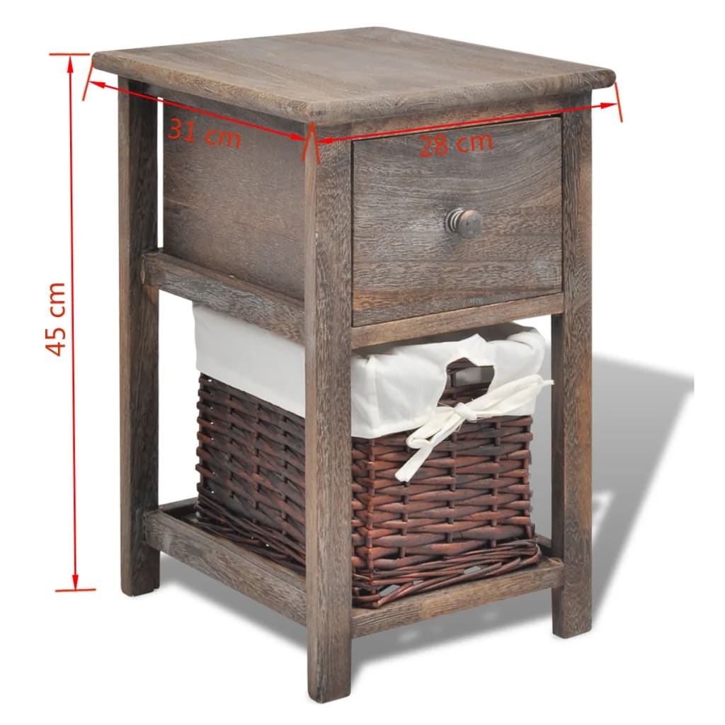 vidaXL Nočný stolík, drevený, hnedý