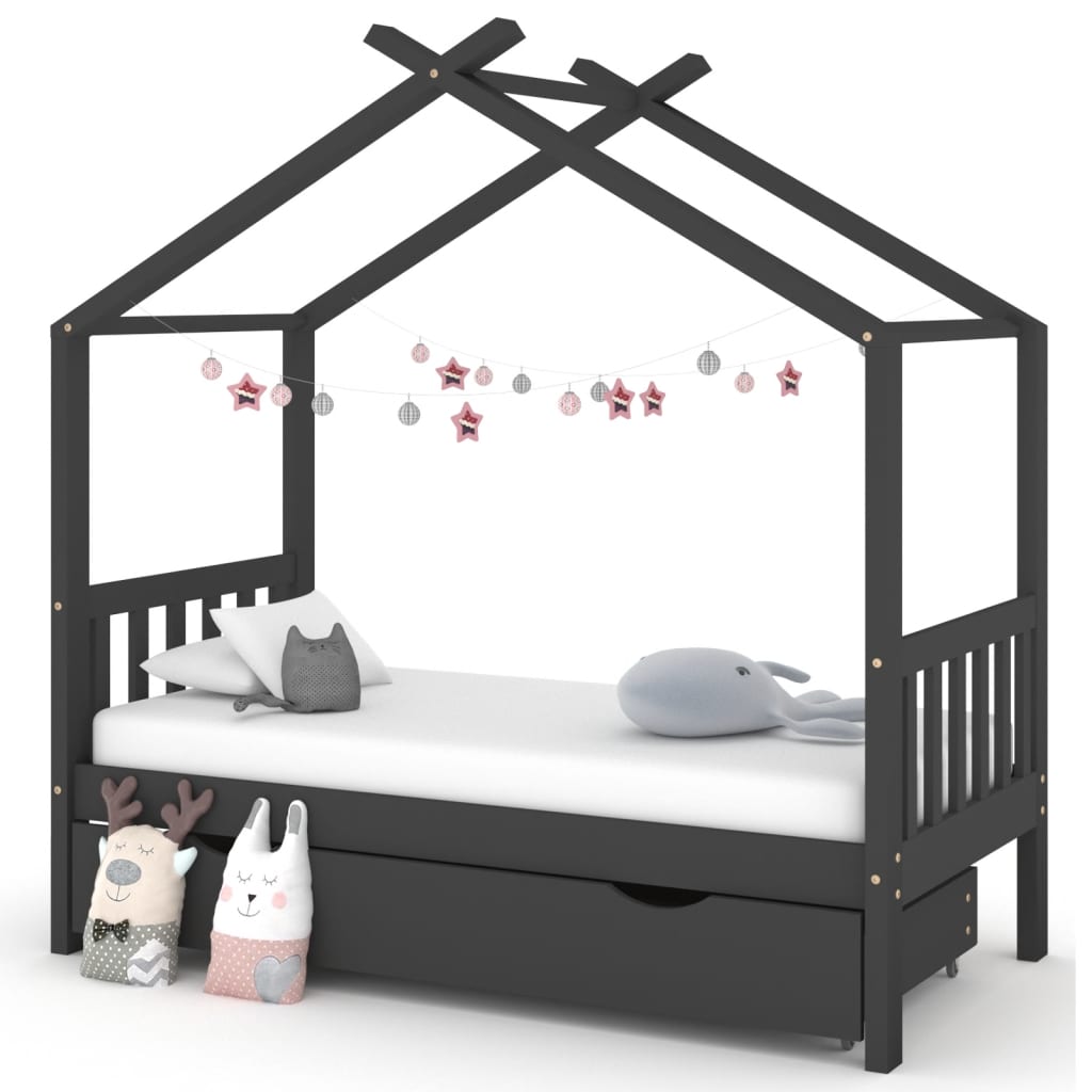 vidaXL Rám detskej postele so zásuvkou tmavosivý borovica 80x160 cm