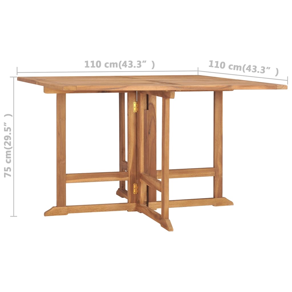vidaXL Skladací záhradný jedálenský stôl 110x110x75 cm tíkový masív