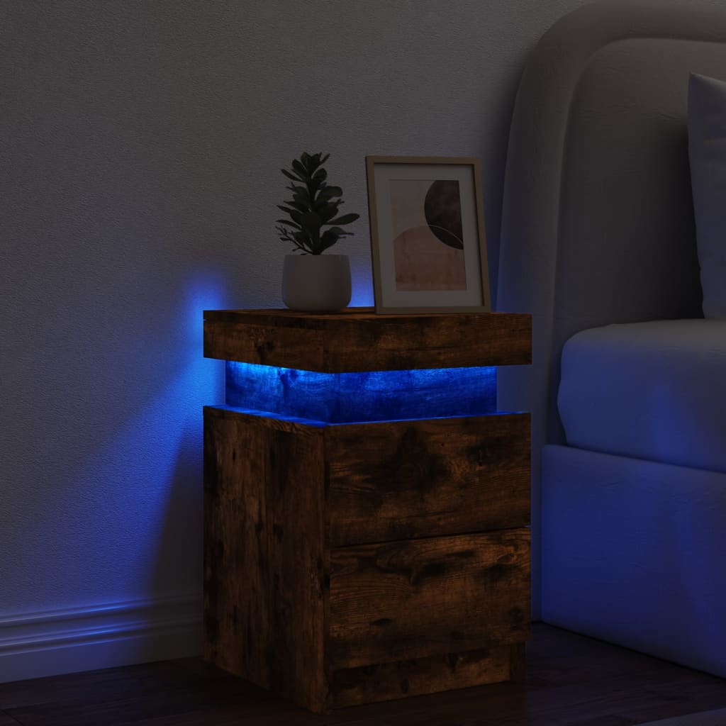 vidaXL Nočný stolík s LED svetlami dymový dub 35x39x55 cm
