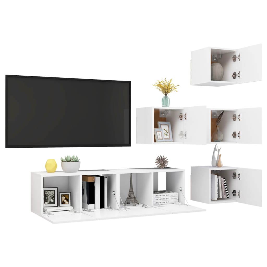vidaXL 6-dielna súprava TV skriniek biela drevotrieska