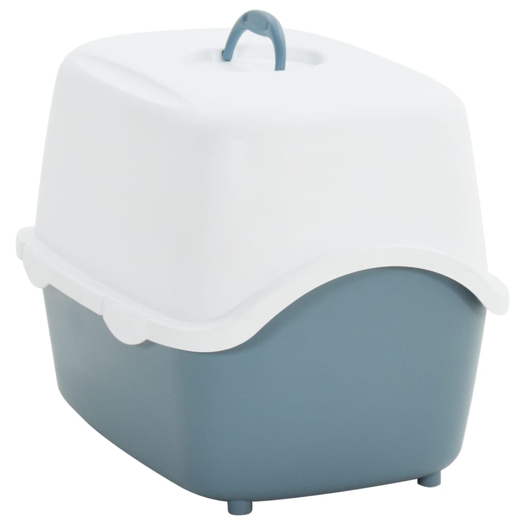 vidaXL Toaleta pre mačky s krytom bielo-modrá 56x40x40 cm PP