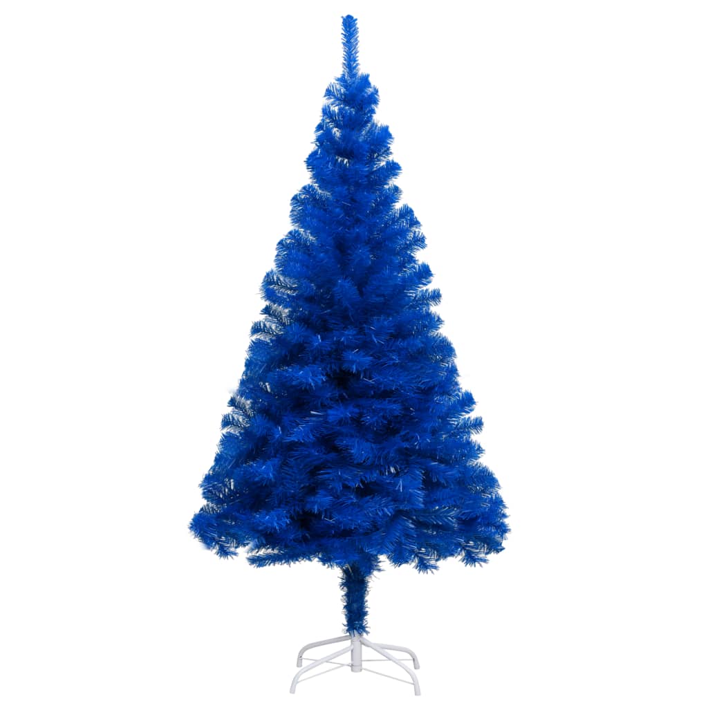 vidaXL Osvetlený umelý vianočný stromček s guľami, modrý 180 cm, PVC