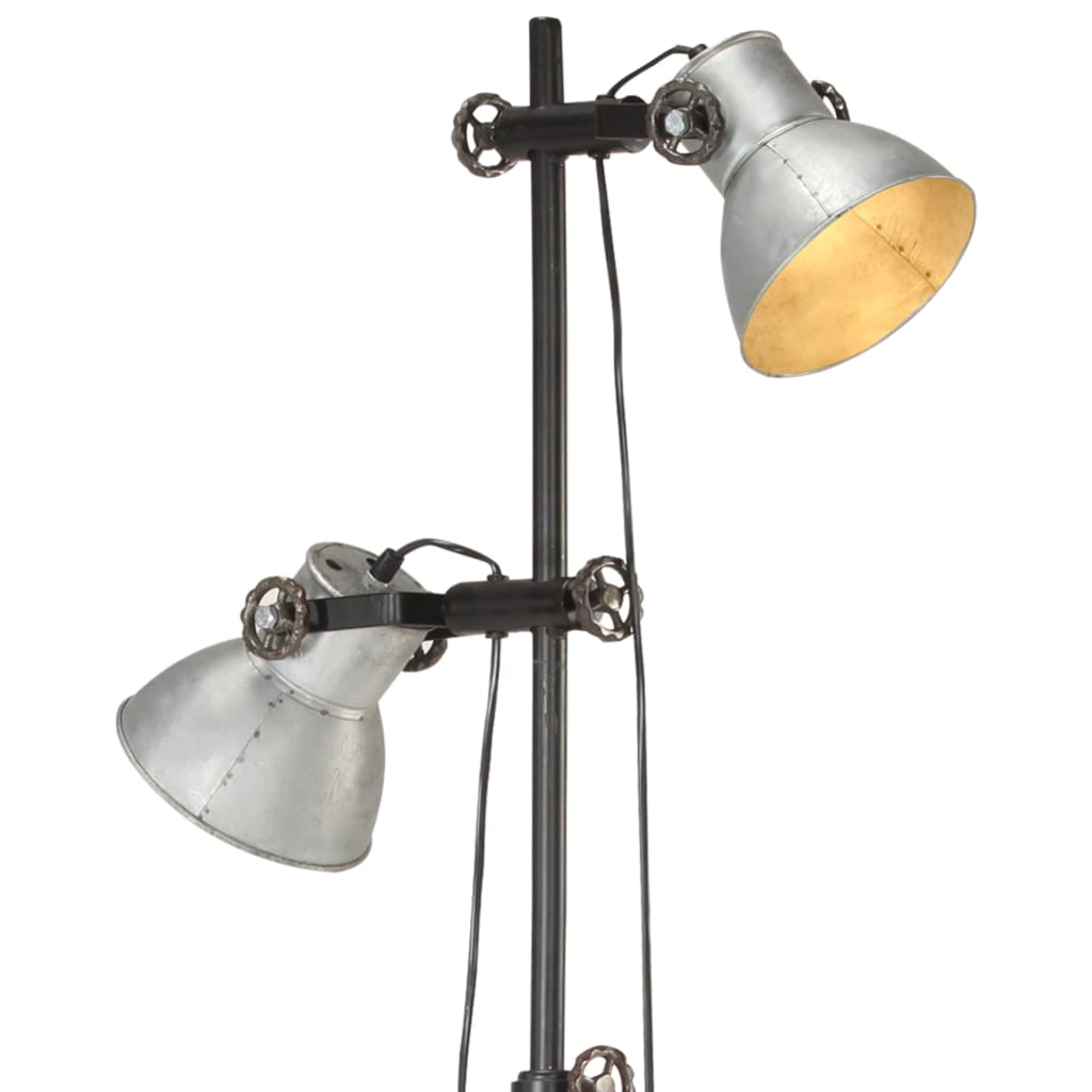 vidaXL Stojanová lampa s 2 tienidlami strieborná E27 liatina železa