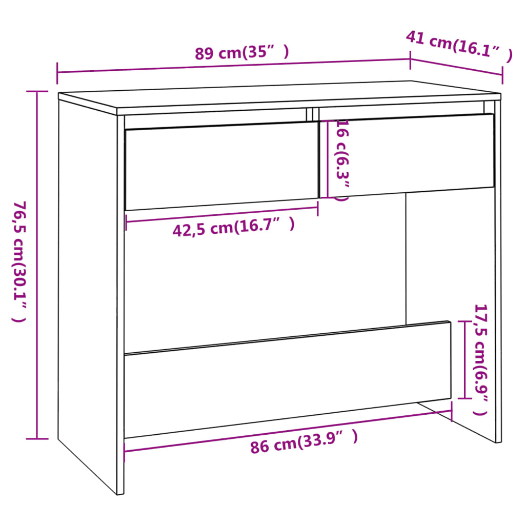 vidaXL Konzolový stolík lesklý biely 89x41x76,5 cm oceľový