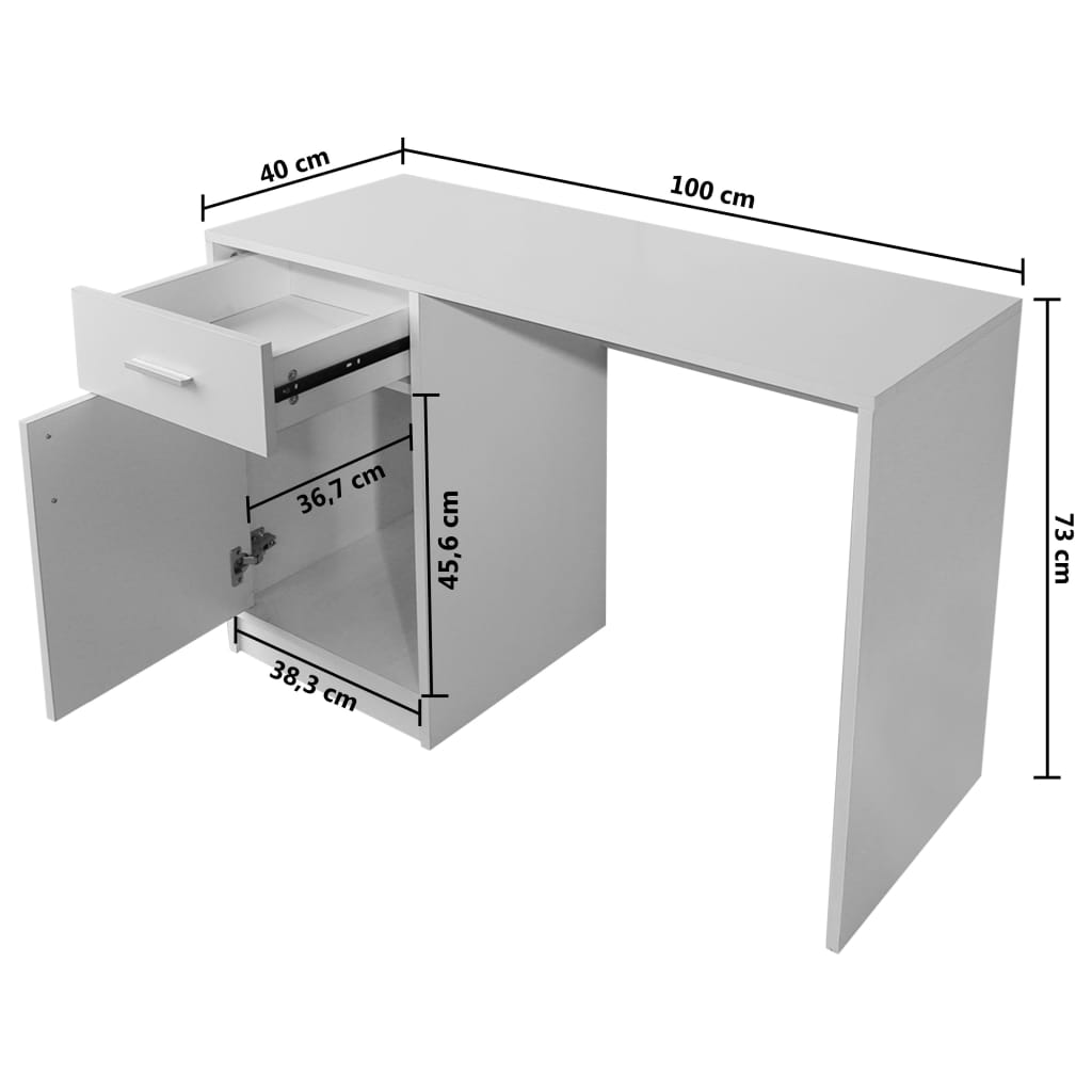 vidaXL Stôl so zásuvkou a skrinkou, biely, 100x40x73 cm