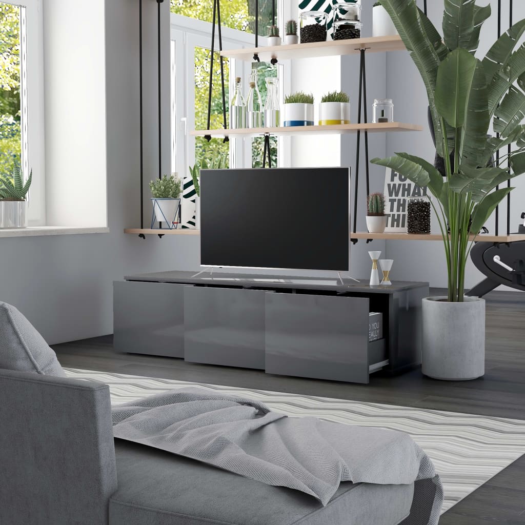 vidaXL TV skrinka, lesklá sivá 120x34x30 cm, drevotrieska