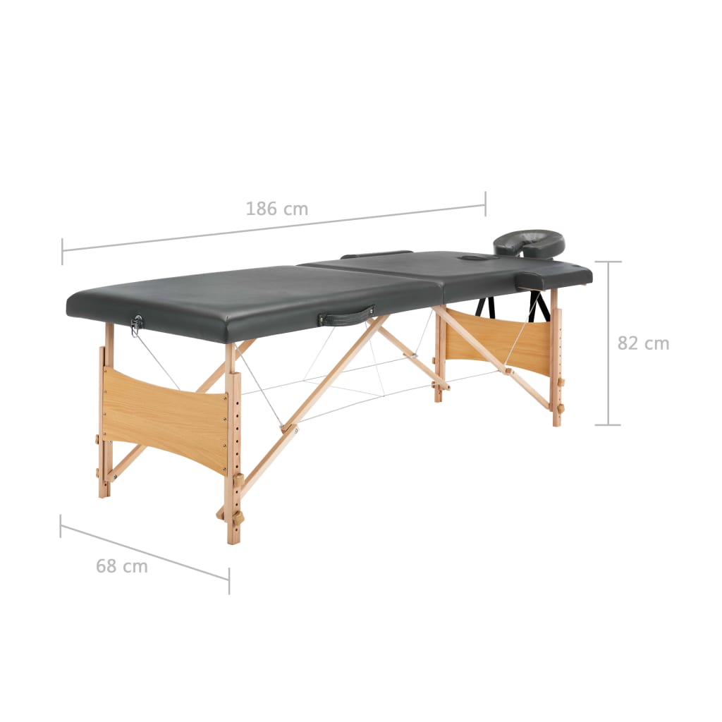 vidaXL Masážny stôl s 2 zónami, drevený rám, antracitový 186x68 cm