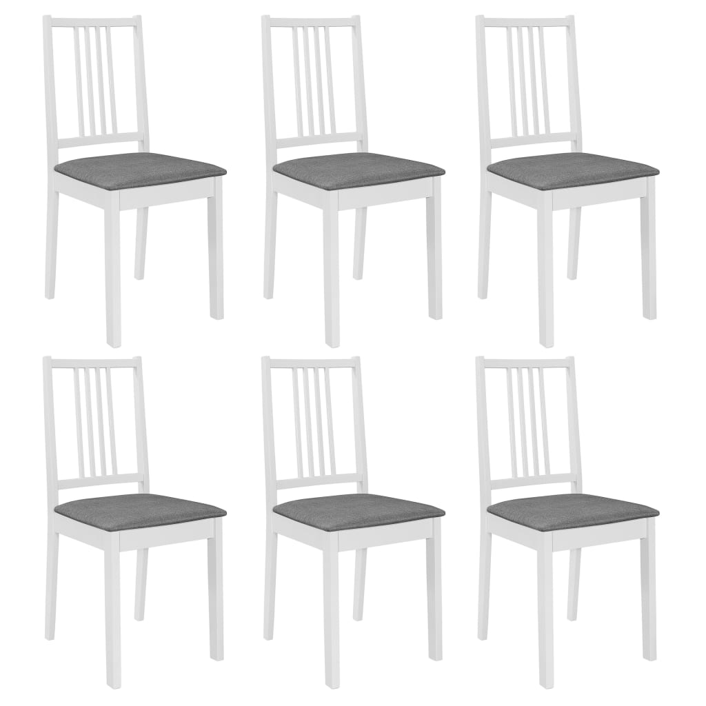 vidaXL Jedálenské stoličky s podložkami 6 ks, biele, drevený masív