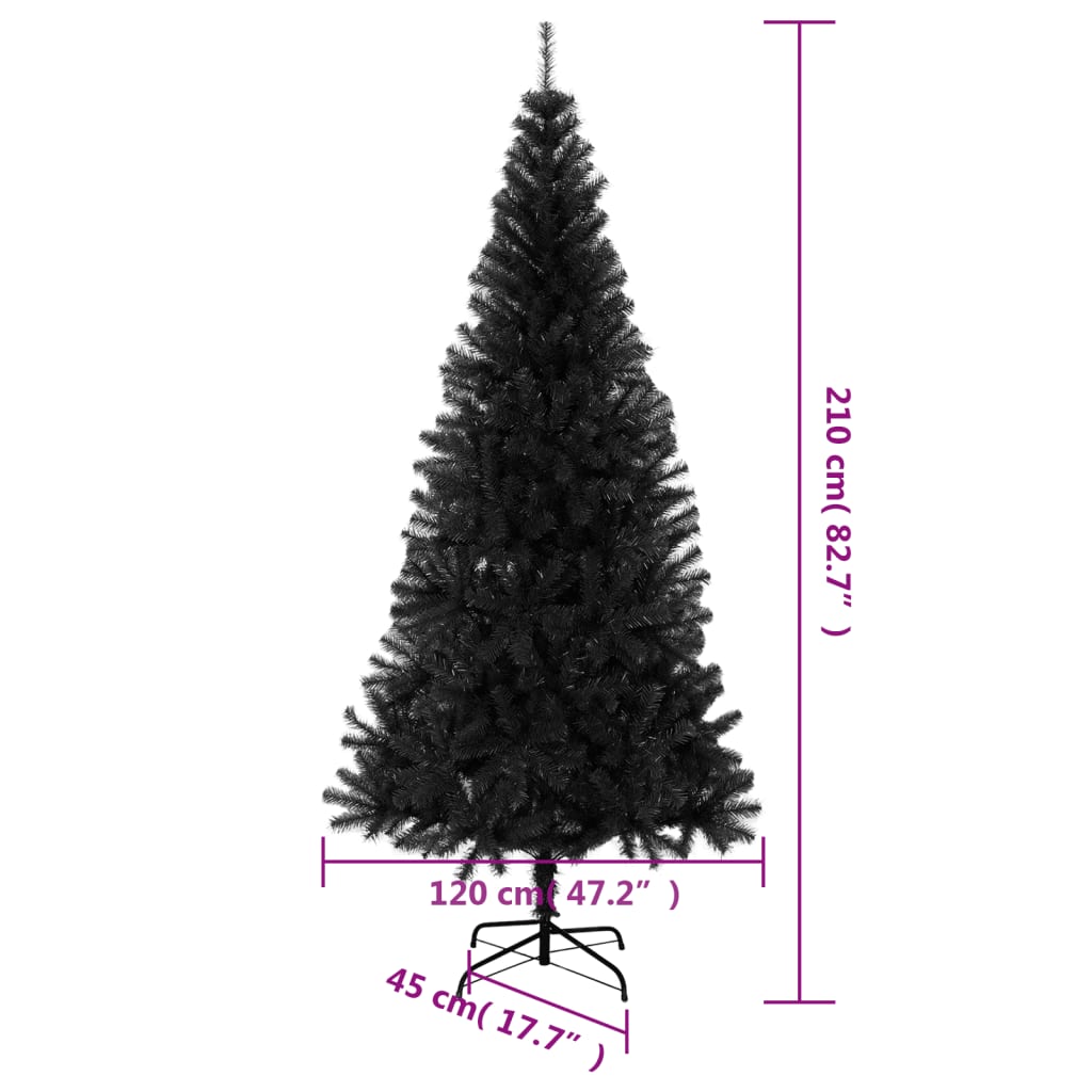 vidaXL Umelý vianočný stromček so stojanom, čierny 210 cm, PVC