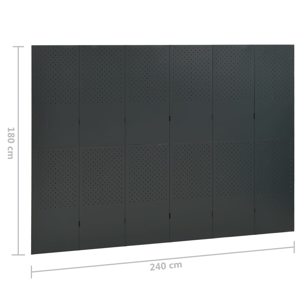 vidaXL Paraván so 6 panelmi, antracitový 240x180 cm oceľ