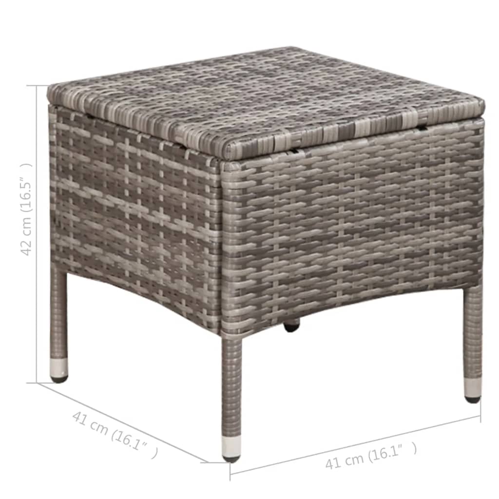 vidaXL Vonkajšia stolička a taburetka s podložkami, polyratan, sivé