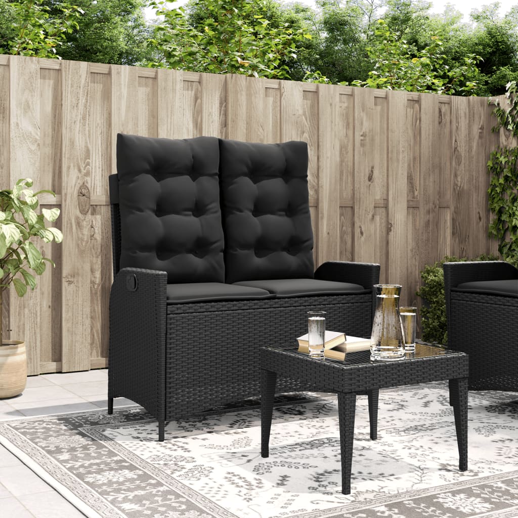 vidaXL Sklápacia záhradná lavička s vankúšmi čierna polyratan