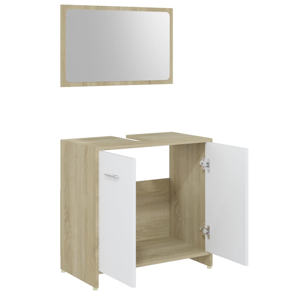 vidaXL 3-dielna súprava kúpeľňového nábytku,biela+sonoma, drevotrieska
