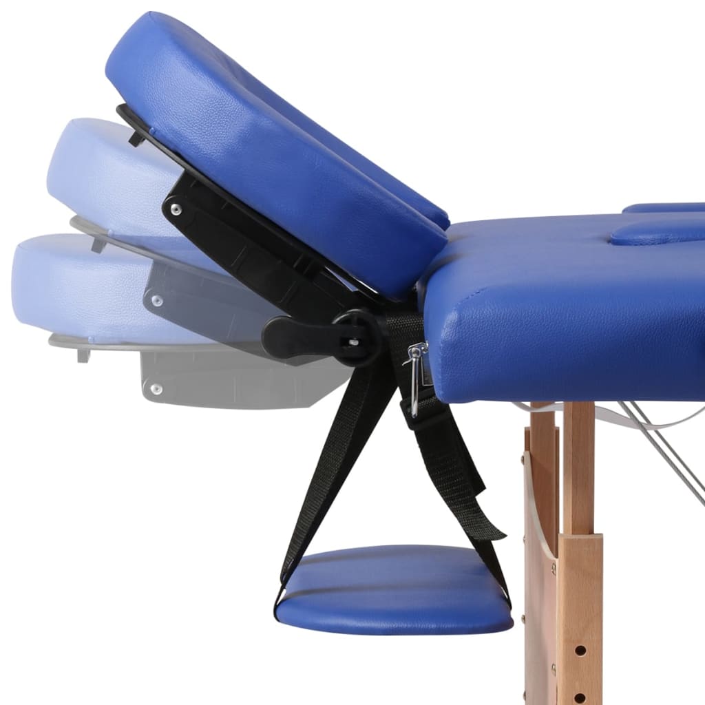 vidaXL Modrý skladací masážny stôl, 2 zóny, drevený rám