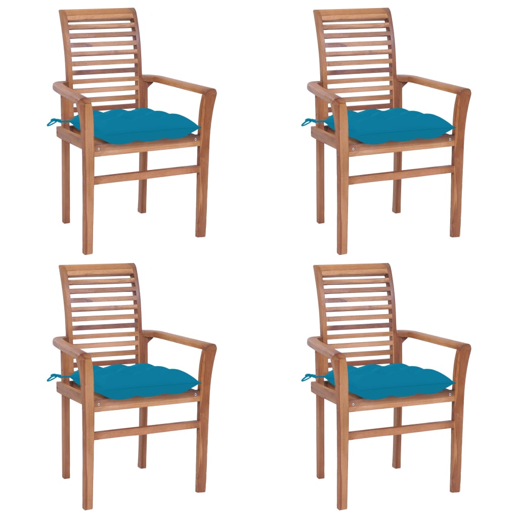 vidaXL Jedálenské stoličky 4 ks so svetlomodrými podložkami tíkový masív