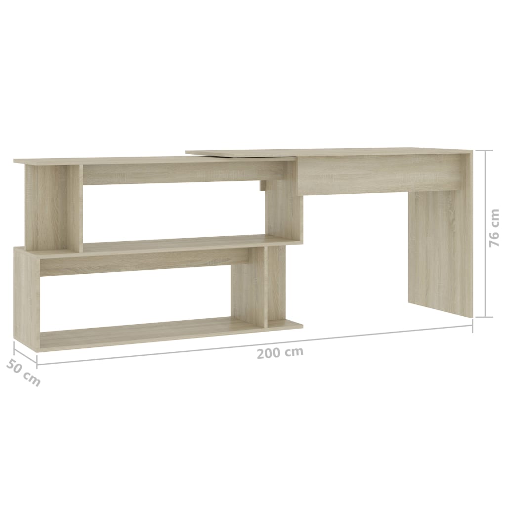 vidaXL Rohový stôl, dub sonoma 200x50x76 cm, drevotrieska