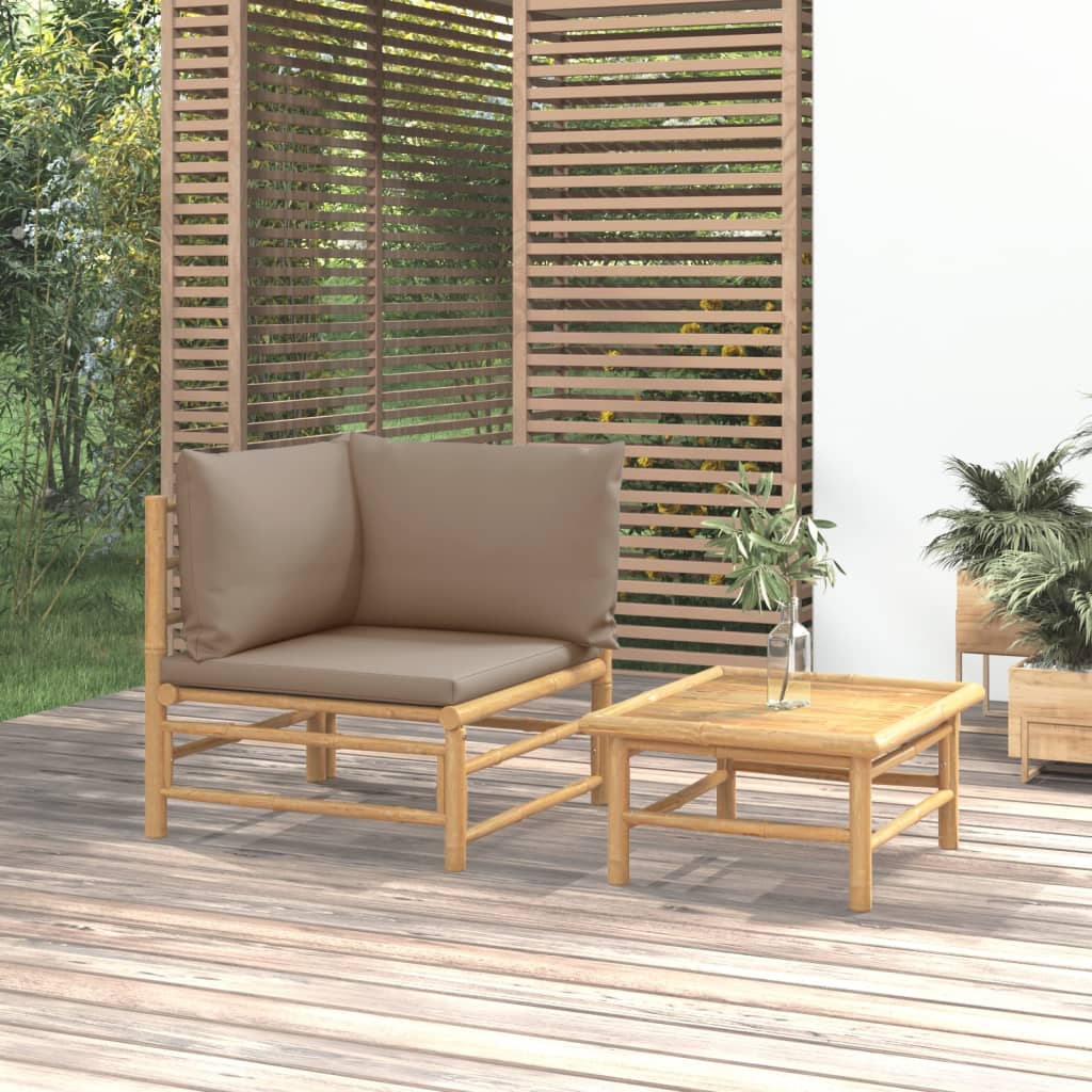 vidaXL 2-dielna záhradná sedacia súprava sivohnedé vankúše bambus