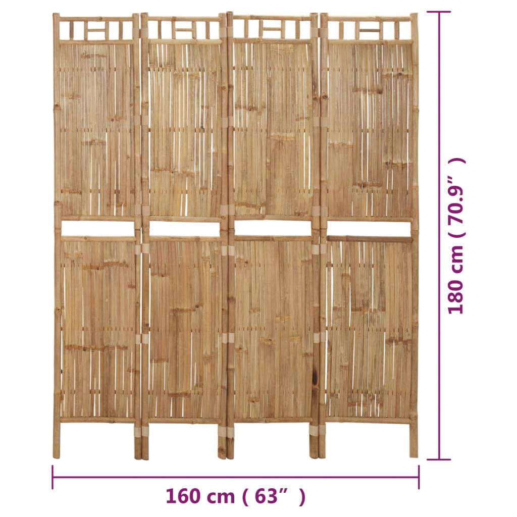 vidaXL Paraván so 4 panelmi bambus 160x180 cm